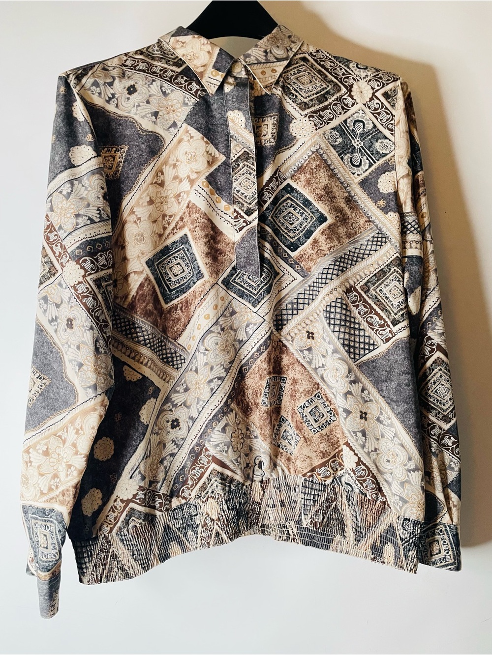 Alfred Dunner Beige, Gray and Brown Geometric Zip-Up Sweater